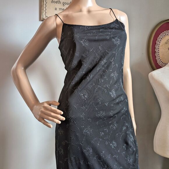 Vintage 90s Byer Too Black Midi Dress Cocktail Floral Glitter Whimsygoth Size S - Picture 5 of 13